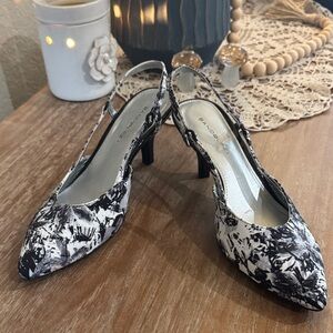 Bandolino Black and White Patterned Slingback Heels